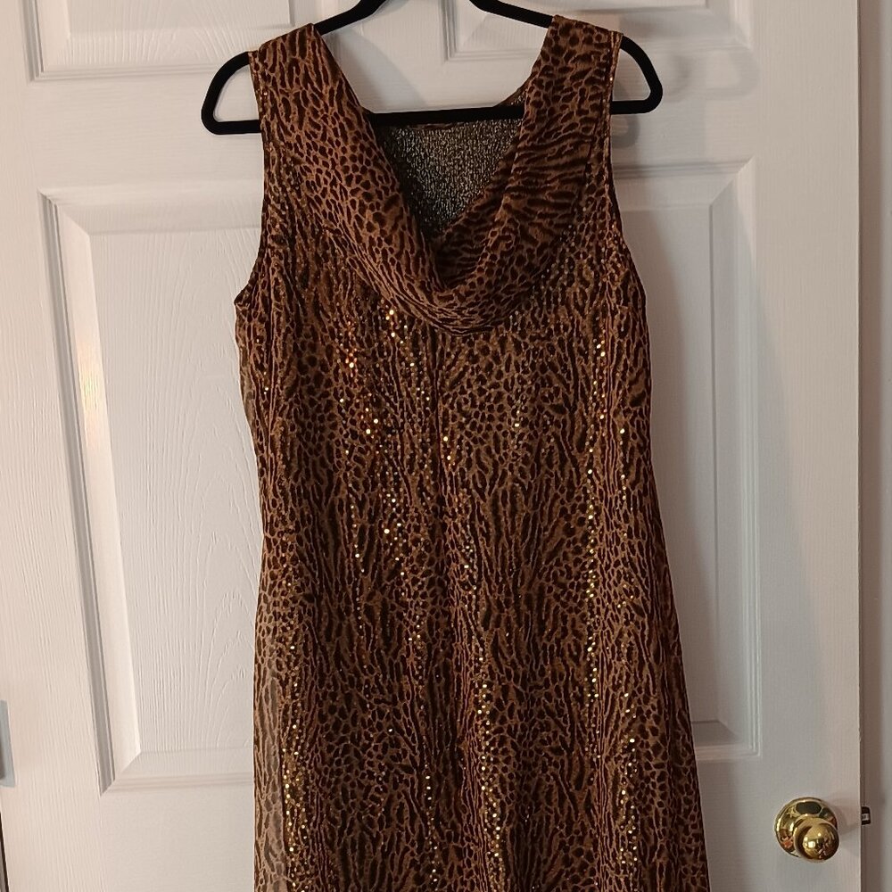 Bobbie Bee 100% silk lining Women's Animal Print Maxi Dress Size 12 Sequin